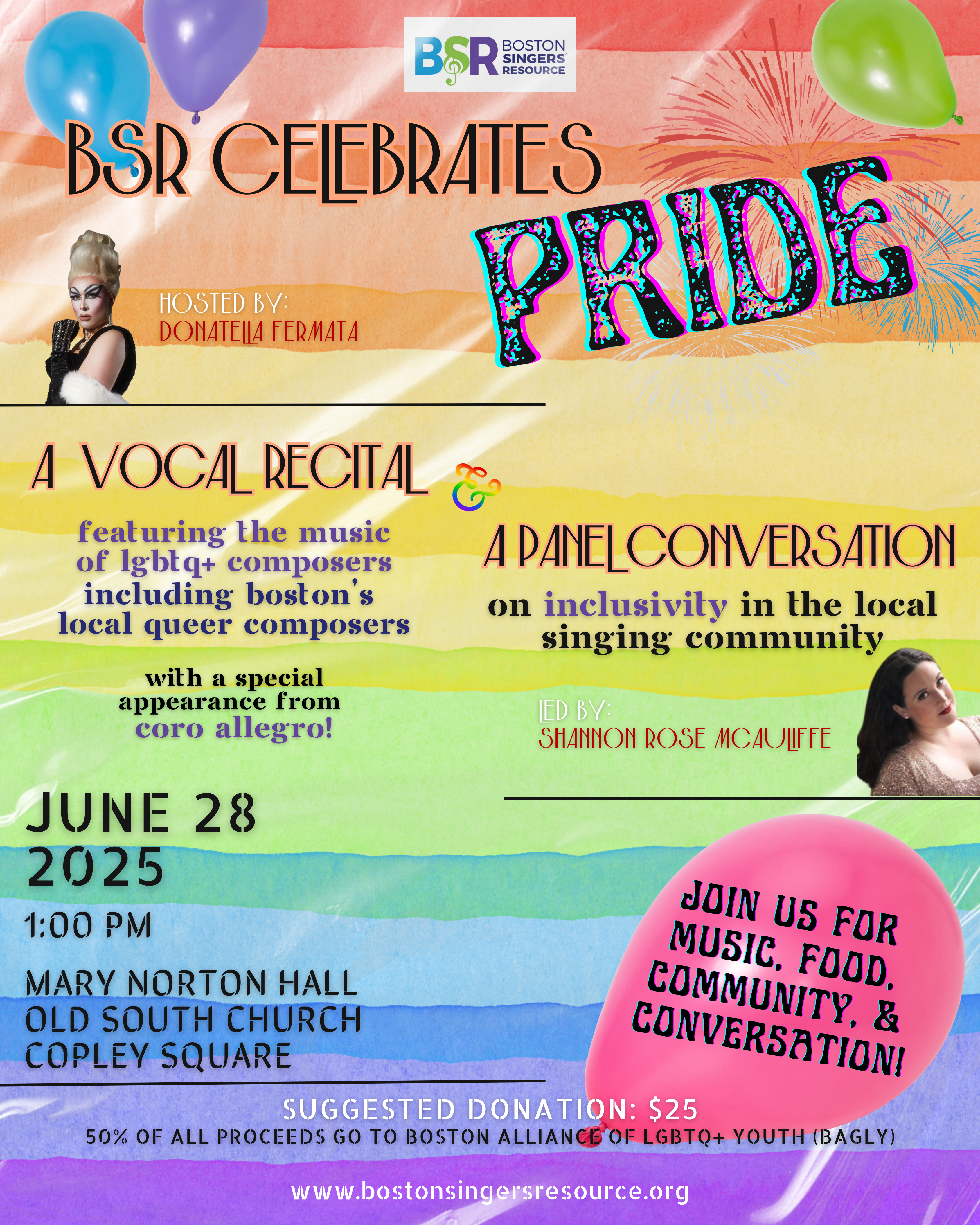 BSR Celebrates Pride - a colorful graphic with balloons and information on the June 28 event