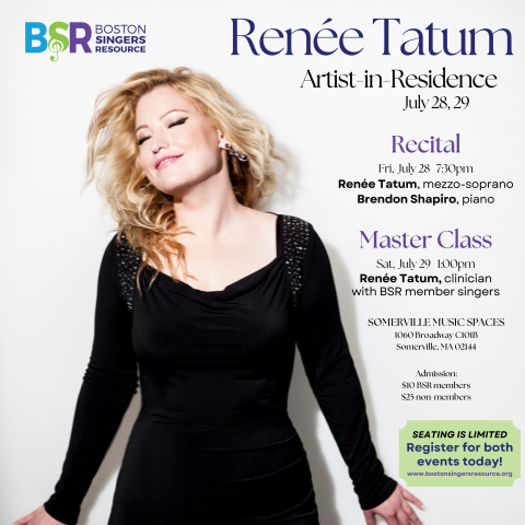 Renee Tatum is featured alongside information about the Recital and Master Class